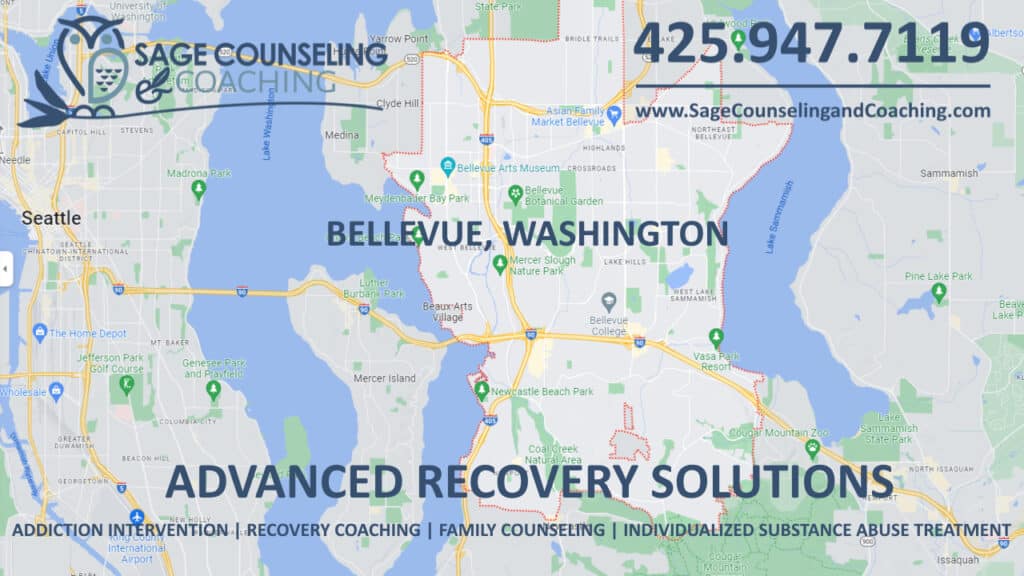 Map of Bellevue WA Advanced Recovery Solutions Addiction Interventions and Recovery Coaching Services